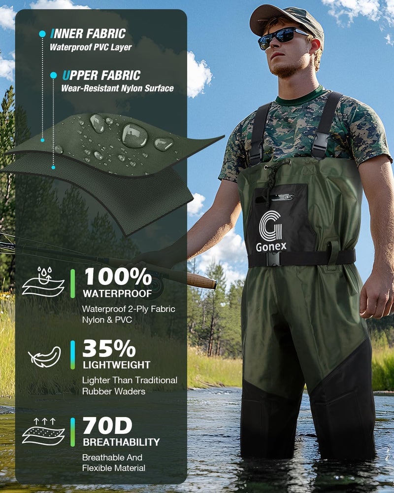 Gonex Chest Waders for Men Women Waterproof 2-Ply PVC Waders for Fishing Duck Hunting with Boot Hanger - Image 3